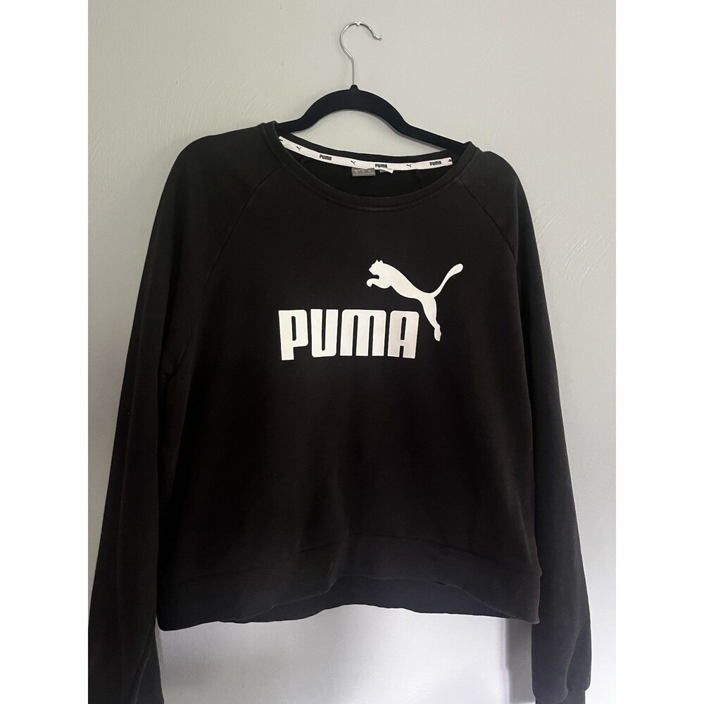PUMA Women's XL Black Crew Neck Sweatshirt Pullover Logo Cotton Blend Fleece
